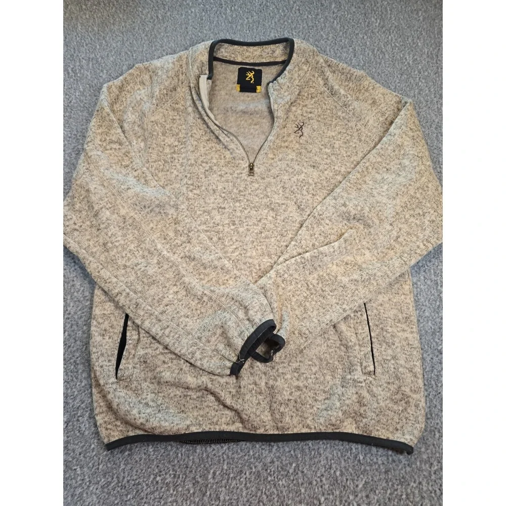 Brown Ivory Gray Mottled Shades BROWNING Zip Neck Sweater Large